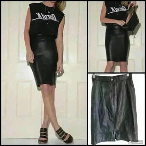 Vintage Compagnie Internationale Express Black Leather Pencil Skirt Work Size 5